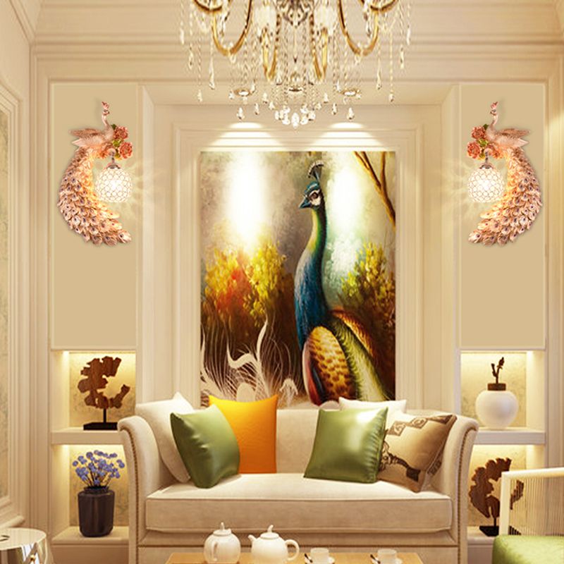 Doble/derecho/izquierdo Peacock pared Squads Stiloft Metal 8 "/10" W 1 Iluminación de pared de bulbo con sombra de cristal de domo en blanco/oro