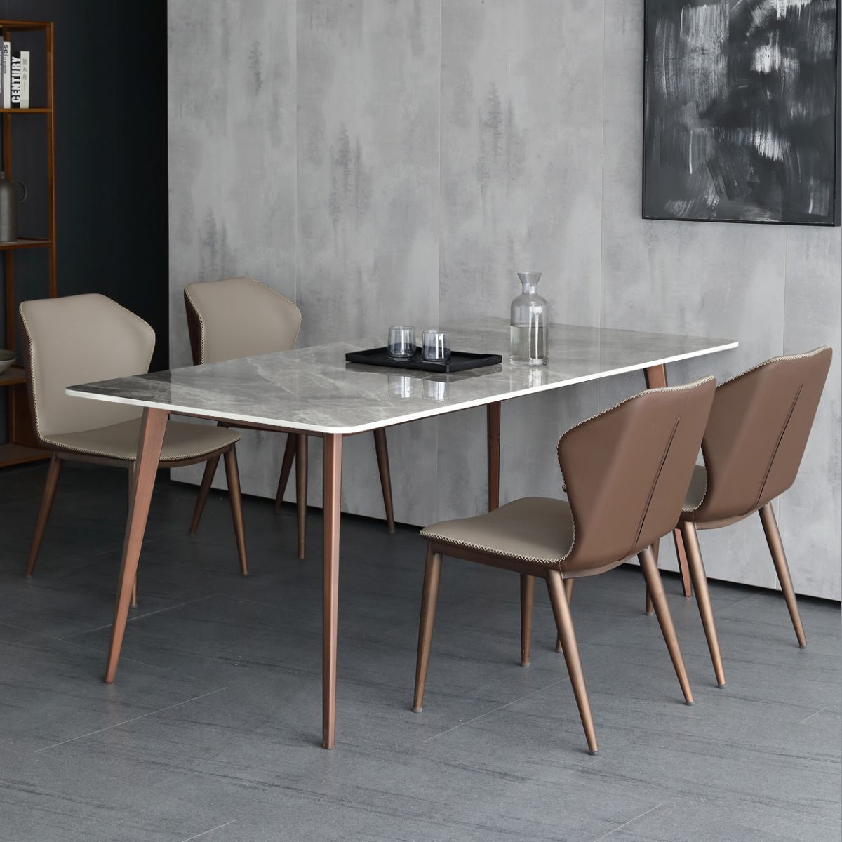 Mid-Century Modern Sintered Stone Table 4 Legs Rectangle Table for Home