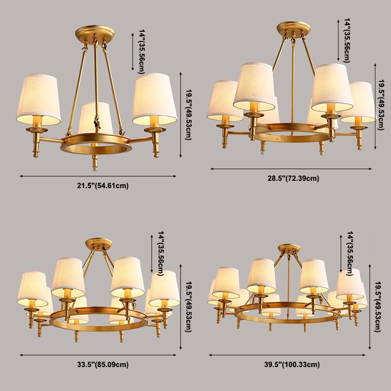 Wagon Wheel Light Fixture Traditional Multi-Head Chandelier Pendant Lamp with White Fabric Shade