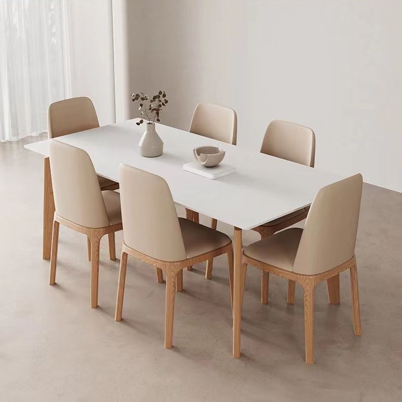 Simplicity Style Dinette Table Rectangle Stone Dining Room Table in White