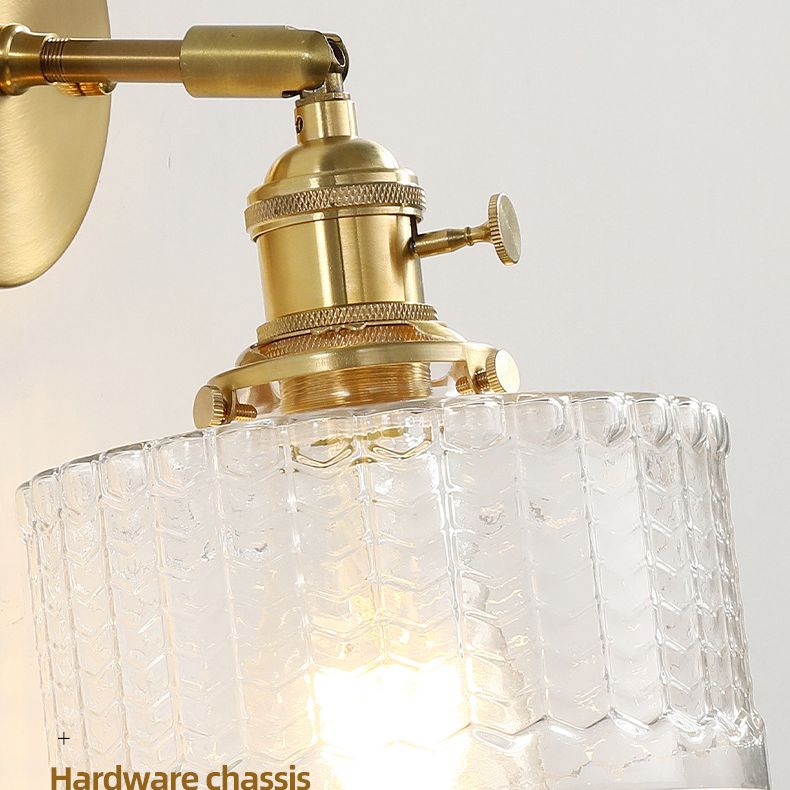 Cylinder Wall Sconce Lighting Simple Style Glass Bedroom Sconce Light Fixture in Gold