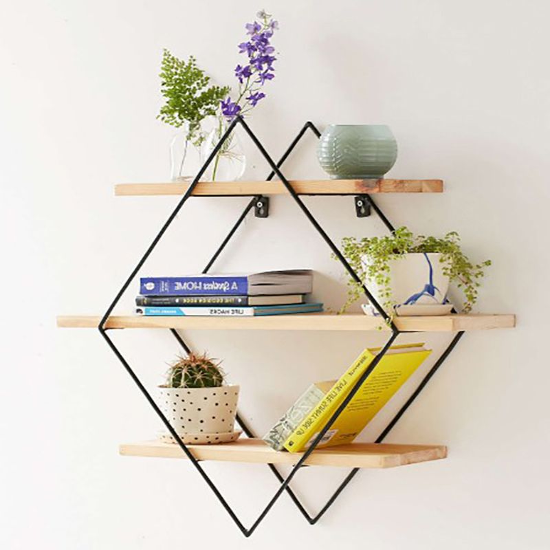 Floating Shelf Bookcase Wooden and Metal Book Shelf for Study Room