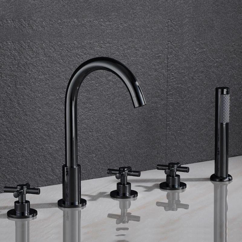 Traditional Roman Tub Faucet Set Copper Deck Mounted Triple Handle Roman Bathtub Faucet