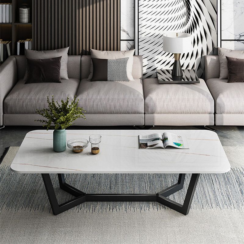 16.5" H Glam Rectangle Slate Coffee Table Metal Trestle Cocktail Table