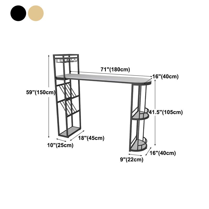 Stone Indoor Glam Bar Dining Table Iron Double Pedestal Bistro Table with Wine Rack