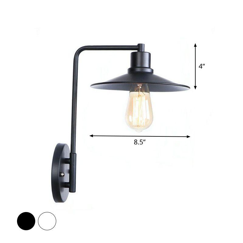 Lámpara de luz de pared de brazo cuadrado negro/blanco Lámpara de montaje en la pared de la pared de la noche con el cono/acampado/sombra festoneada