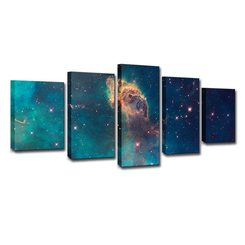 Space Galaxy Stellar Wall Art Decor Kids Style Multi-Piece Canvas Print in Blue for Bedroom