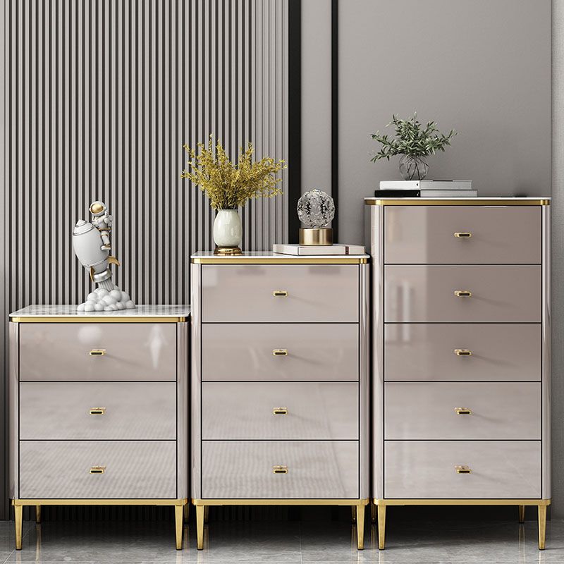 Glam Stone Bedroom Storage Chest White / Grey Vertical Chest with Drawers