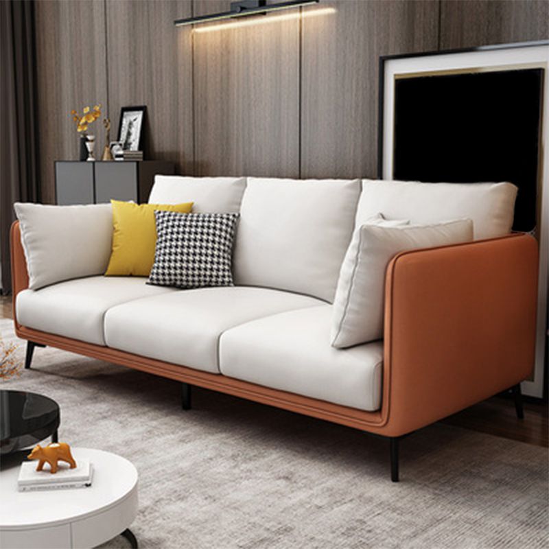 Faux Leather Settee Furniture Recessed Arm Standard Sofa with Pillows