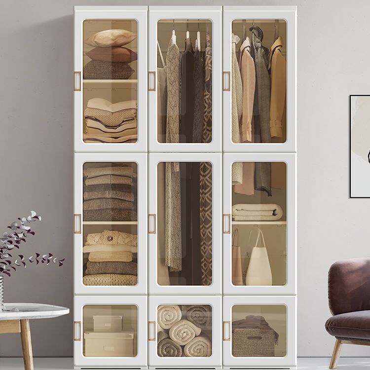 White Foldable Plastic Wardrobe Freestanding Wardrobe with Shelves