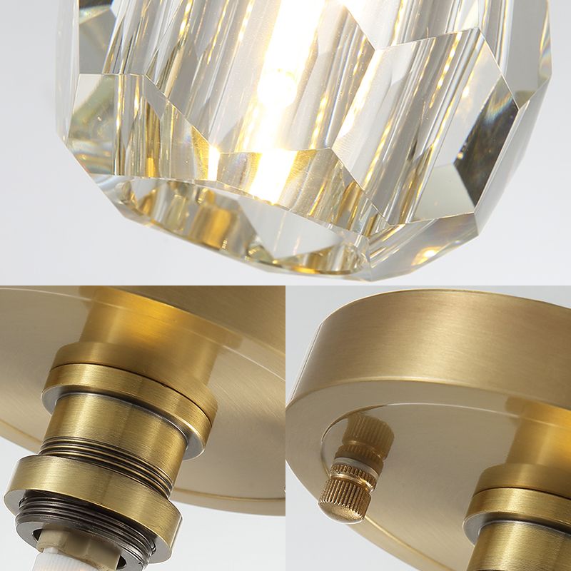 Lámpara de techo de latón con pantalla de cristal facetado contemporáneo, montaje empotrado, 1 luz, para pasillo