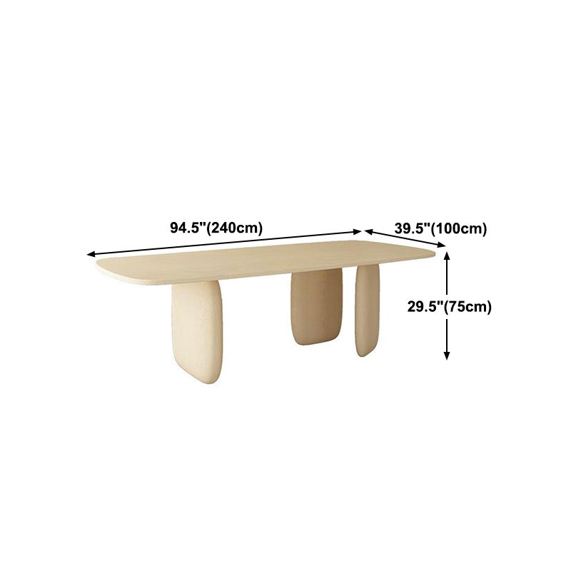 Table à manger rectangulaire jaune clair, Table en bois massif de pin de luxe avec 3 pieds