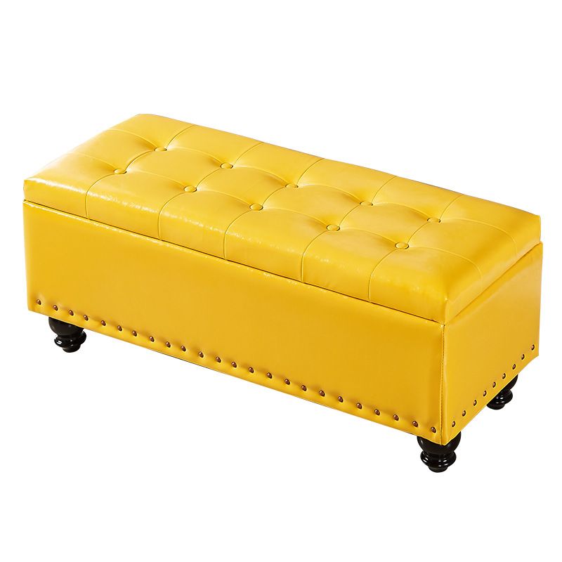 Traditional Faux Leather Ottoman Plian Tufted Nailhead Trim Rectangle Ottoman with Storage