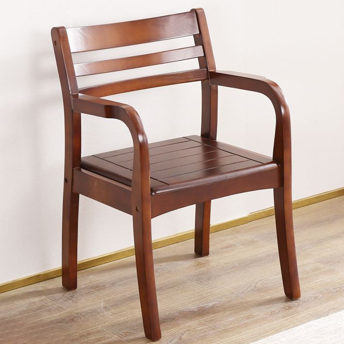 Fauteuil de salle à manger avec dossier en bois, chaise simple traditionnelle avec bras en bois d'hévéa