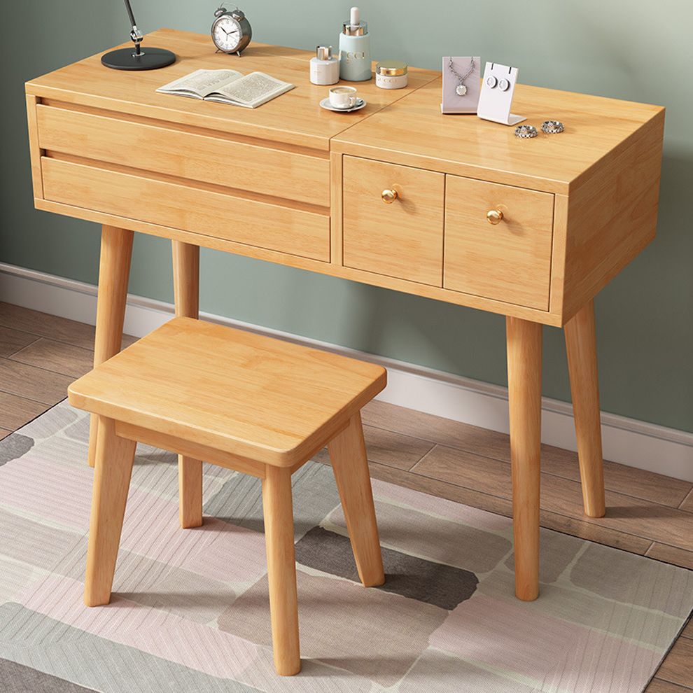 Scandinavian 3-Drawer Solid Wood Flip-top Dressing Vanity Make-up Table