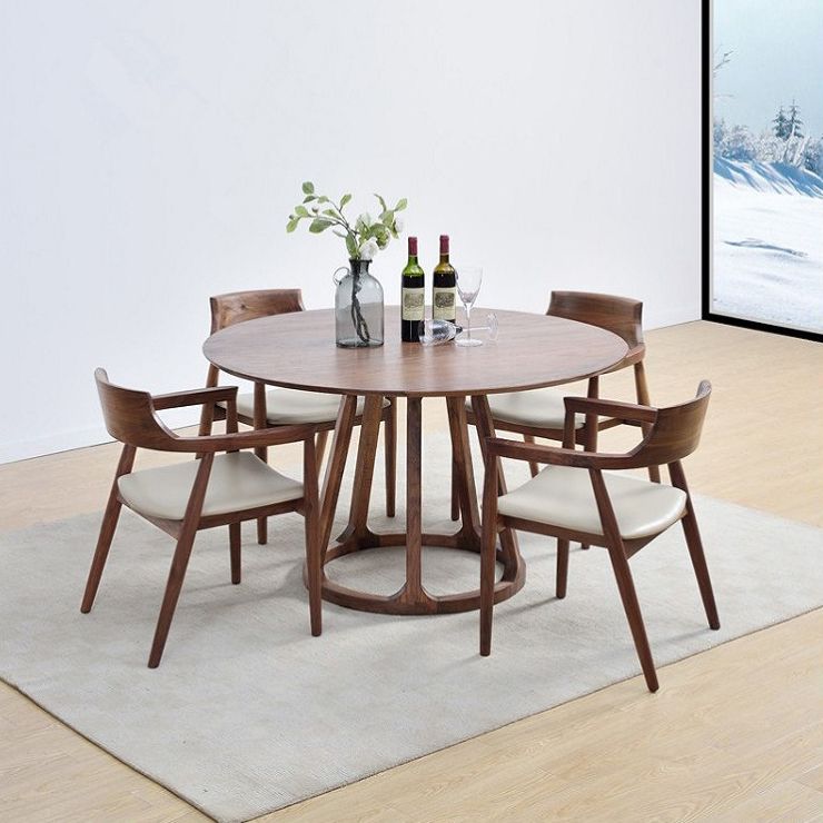 Table à manger en bois massif moderne table ronde marron avec base de piédestal pour la maison