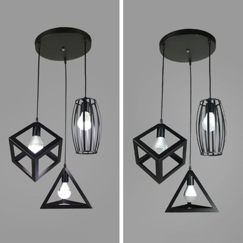 Industrial Style Hanging Lamp Geometry Iron 3 Light Island Light Fixture for Dining Table