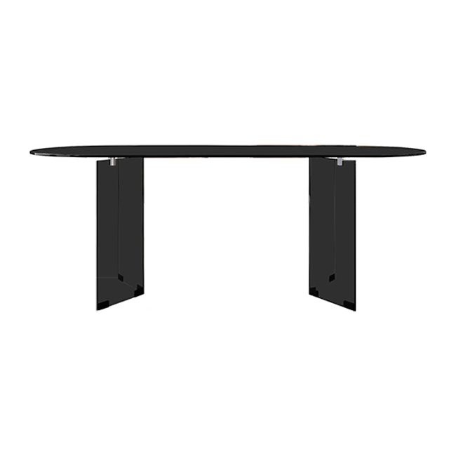 Glass Contemporary Oval Dining Table Clear Glass Top Table with Double Pedestal