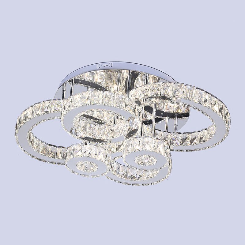 Crystal Multi-Rings Ceiling Lighting Contemporary Bedroom LED Semi-Flush Mount Light in Stainless Steel