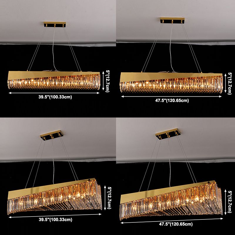 Gold Metal Island Lighting Armaturen moderne Restaurantsuspensionslampe mit Kristallschatten