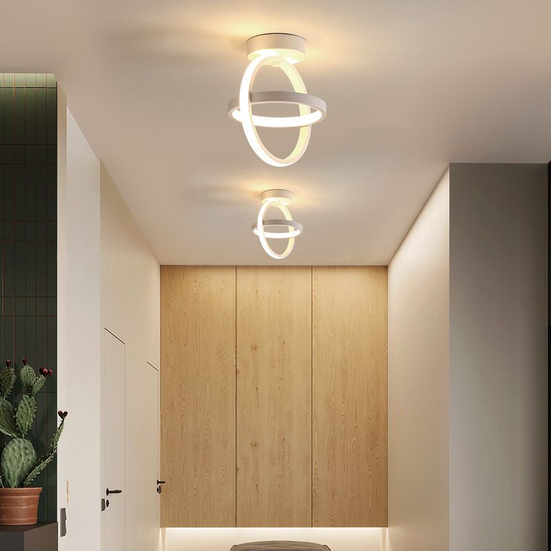 Geometrische semi -flush mount light moderne eenvoud aluminium plafond verlichtingsarmaturen voor slaapkamer