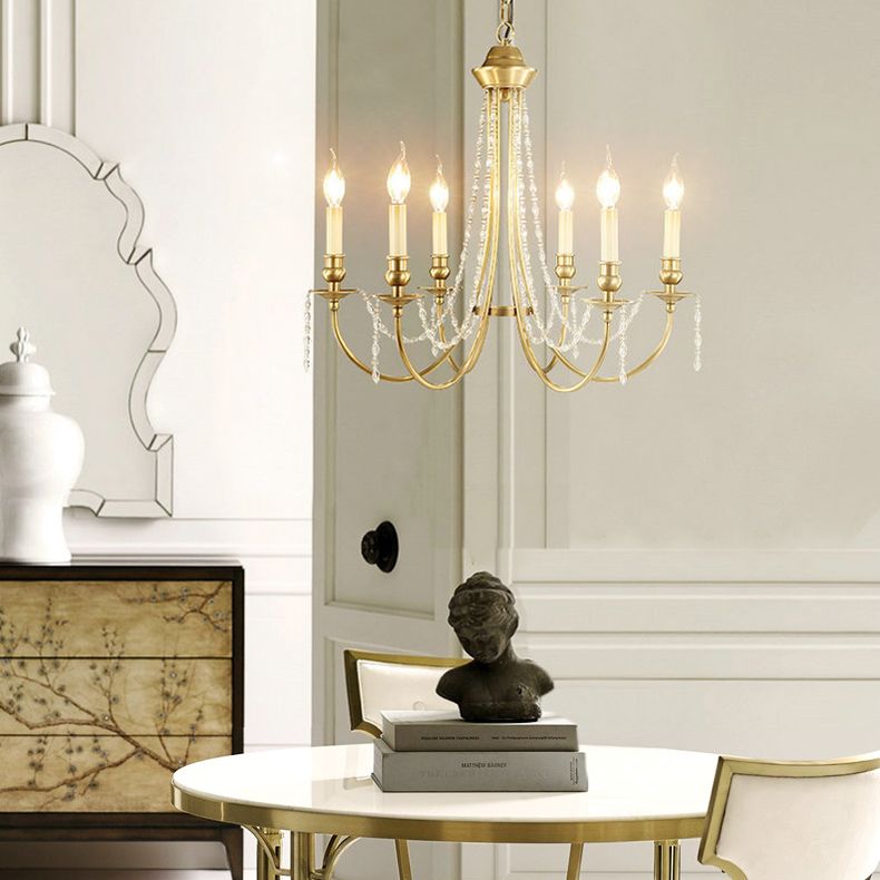 Candlestick Styling Living Room Large Chandelier Retro Rustic Style Crystal Suspension Lighting Fixture in Gold