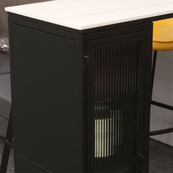 Modern Indoor Rectangle Bar Dining Table with Storage Stone Bar Height Cocktail Table