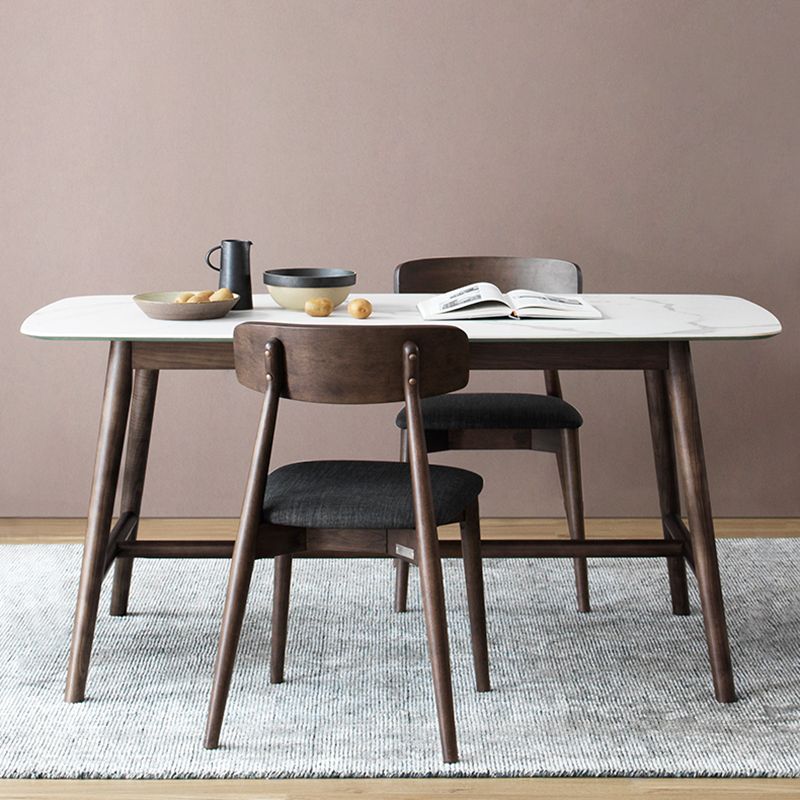 White Top Rectangle Dinner Table Mid-century Modern Style Trestle Base Table