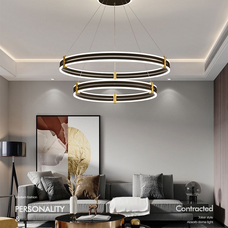 Postmodern Simplicity Round Ceiling Chandelier Acrylic Hanging Light with Hanging Cord for Living Room