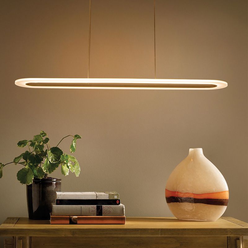 Modern Minimalist Oval Island Light Acrylic LED Strip Restaurant Pendant Lighting In White