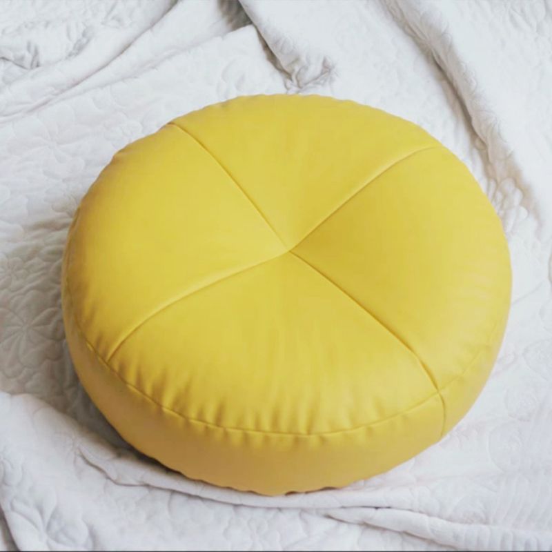 Modern Pouf Ottoman PU Leather Upholstered Tufted Solid Color Round Ottoman