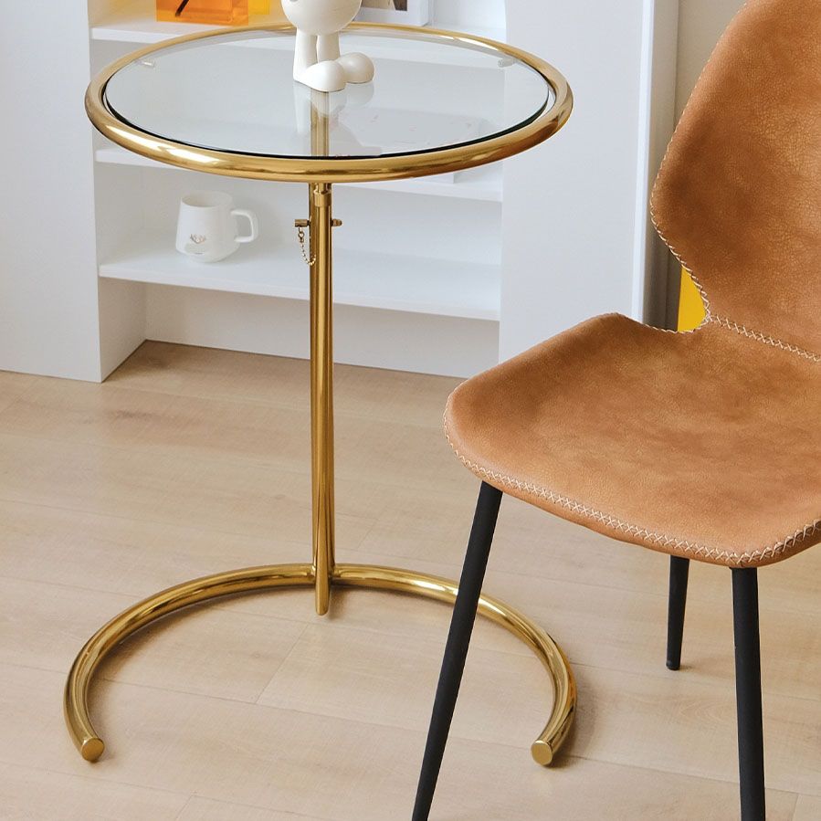Modern Round Glass Top End Table 26.4" Tall Stainless Steel C Side Table