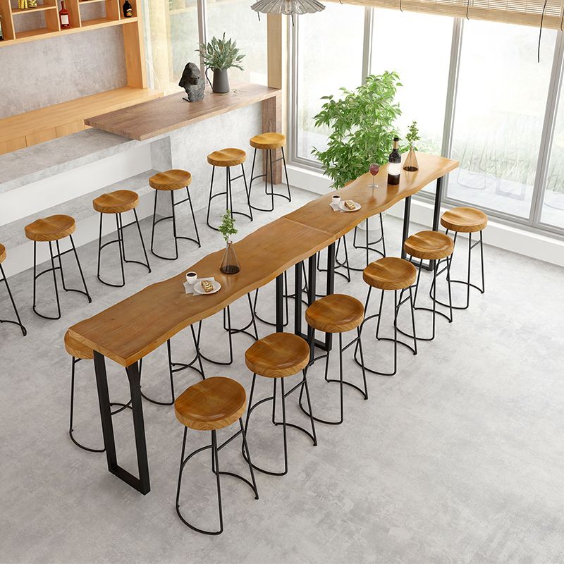 Light Brown Solid Wood Top Bar Table Industrial Metal Base Bistro Table