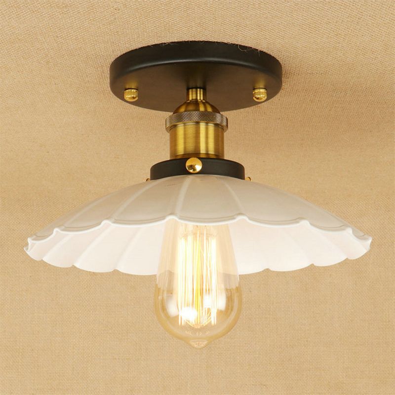 Metal Scalloped Shade Flush Mount Fixture Industrial Style 1 Light Flush Light