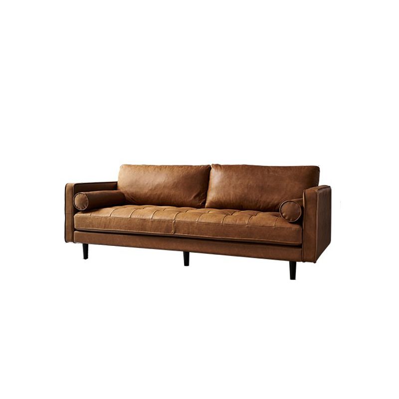 American Traditional Genuine Leather Cushions Sofa 33.46"High Square Arm Sofa,Dark Brown