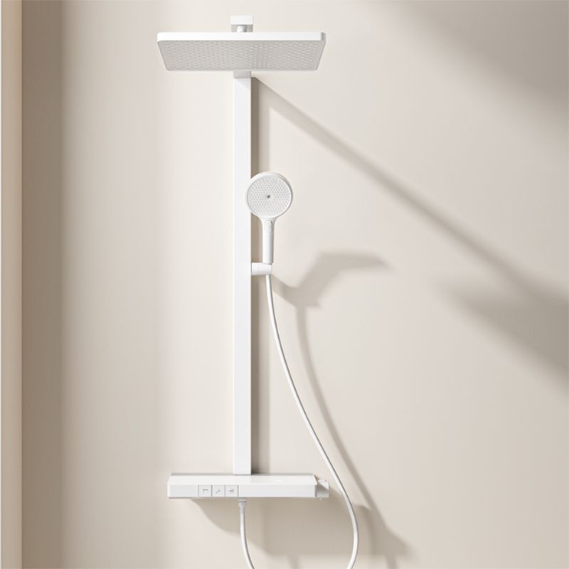 Valve Included Shower System Metal Square Shower Faucet in White Rain Shower Head