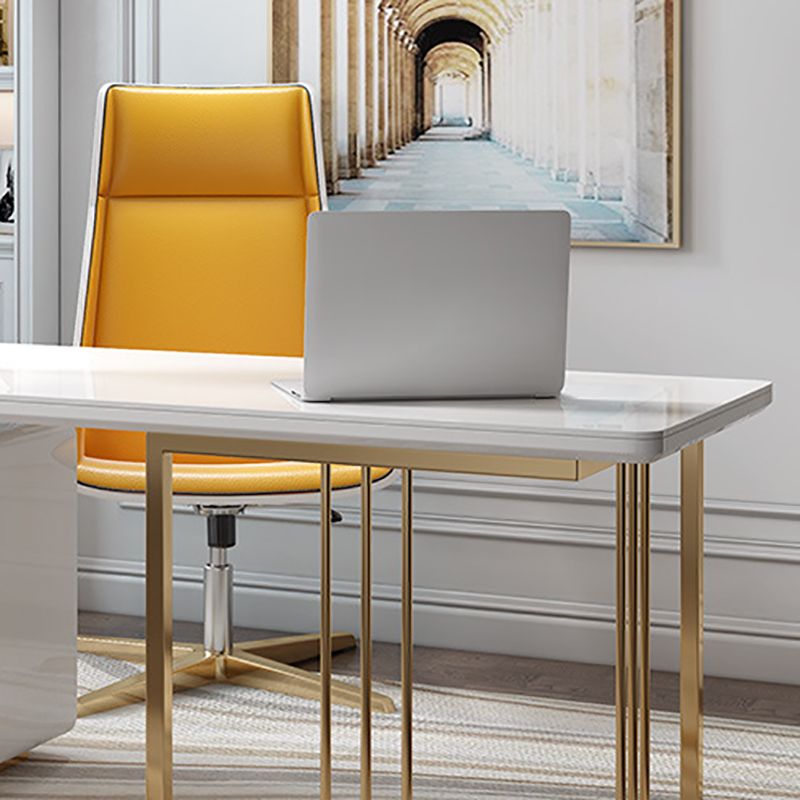 Pedestal Glam Writing Desk with File Cabinet Office Desk White and Black