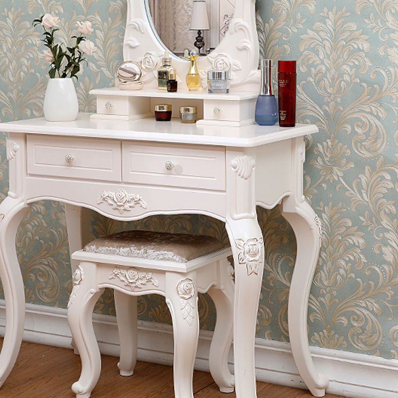 Victorian Bedroom With Drawer Mirror Solid Wood Makeup Vanity Set