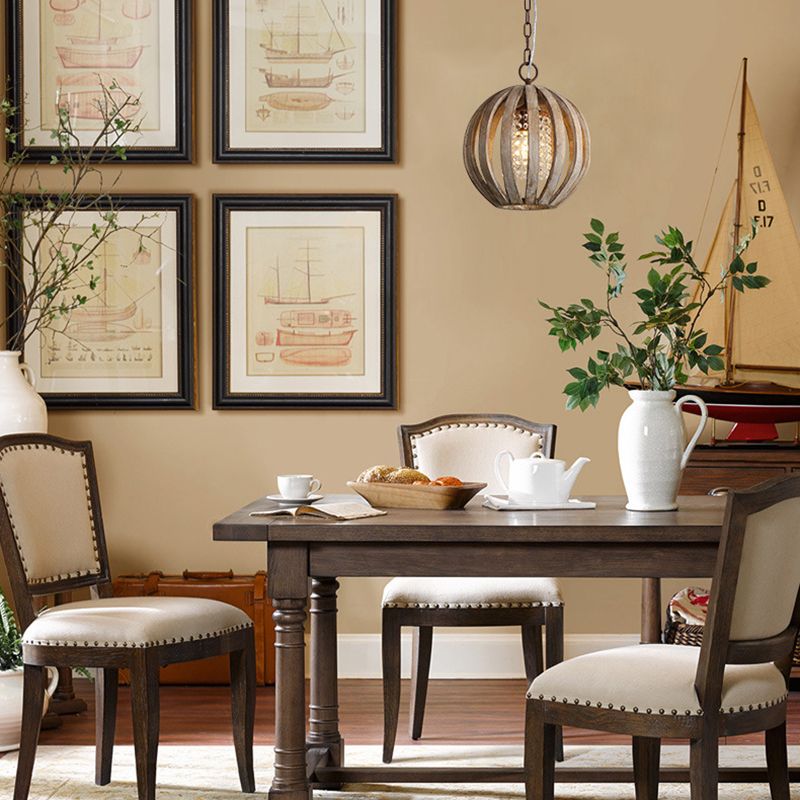 Houten bol hanglamp vintage 1-licht eetkamer hangend licht met kristallen kralen