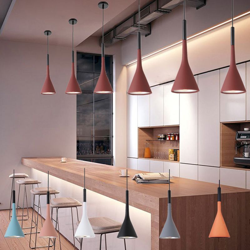 Aluminum Trumpet Shaped Pendant Light Nordic 1 Bulb Suspended Lighting Fixture