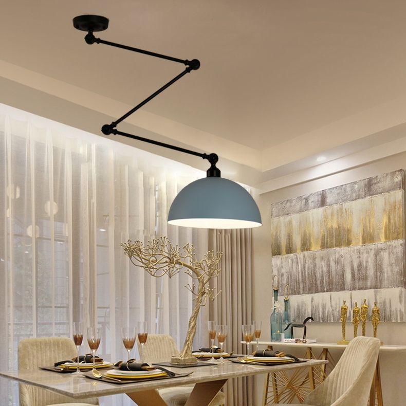 Macaron 1-Bulb Suspension Lamp Metal Swing Arm Pendant Light with Dome Shade