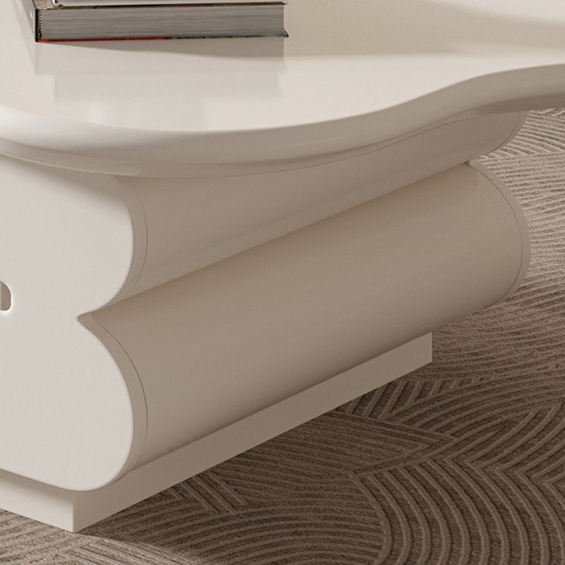 Modern Coffee Table White Wood Free Form Single Coffee Table with 2 Drawers