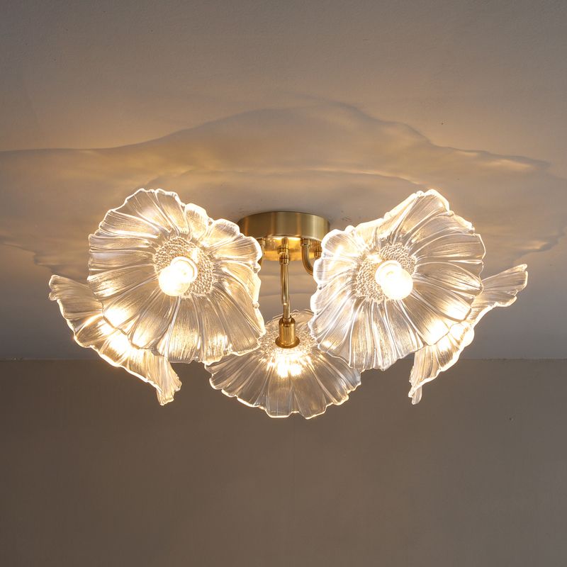 Modern Style Flower Shaped Glass Lamps Flush Mount Light Fixtures for Restaurant Living Room