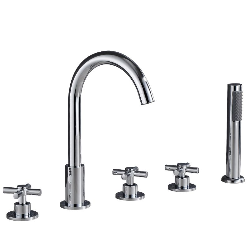 Traditional Roman Tub Faucet Set Copper Deck Mounted Triple Handle Roman Bathtub Faucet