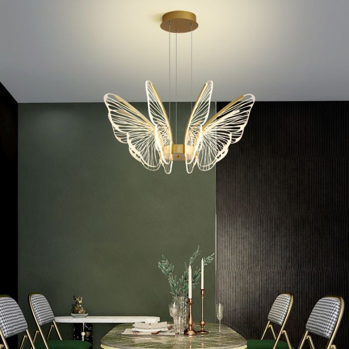 Gold Metal Ceiling Hung Fixtures Contemporary LED Butterfly Pendant Lighting