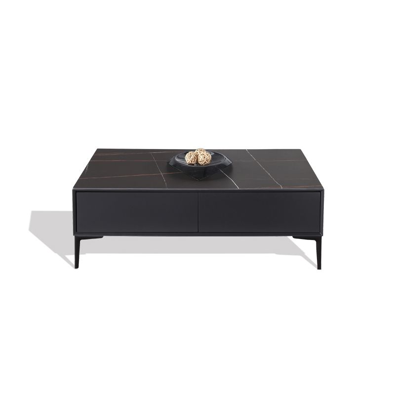 Modern Style Black Coffee Table Made of Round Rock Slab Wood