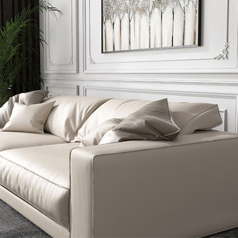 Square Arm Ivory Sectional Sofa Cushion Back Faux leather Contemporary Sectional