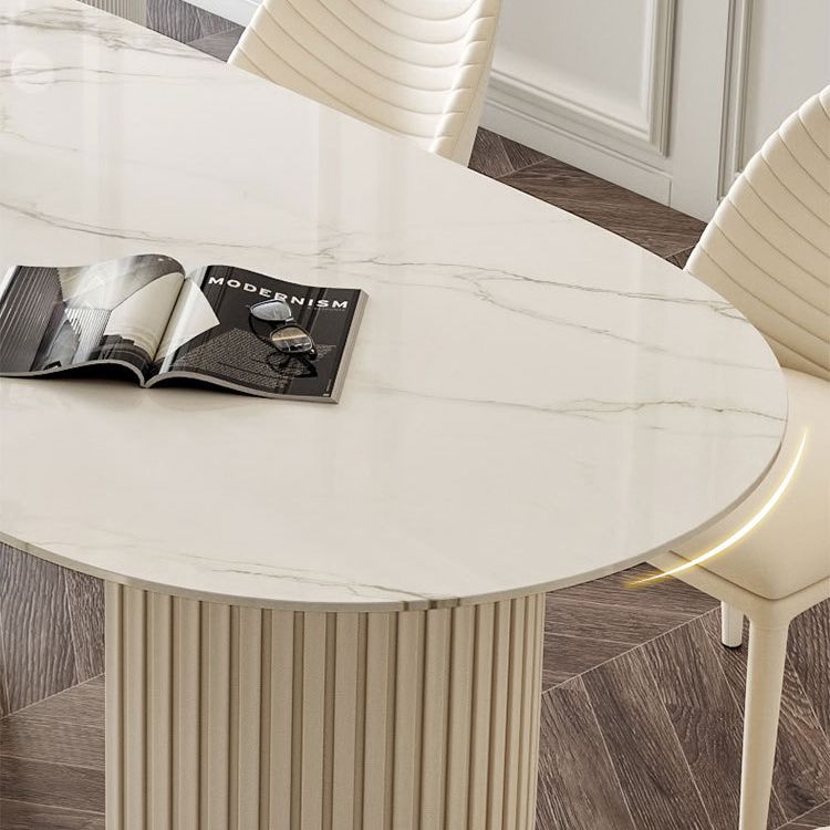 Metal Contemporary Oval Dining Table Sintered Stone Top Table for Dining Room