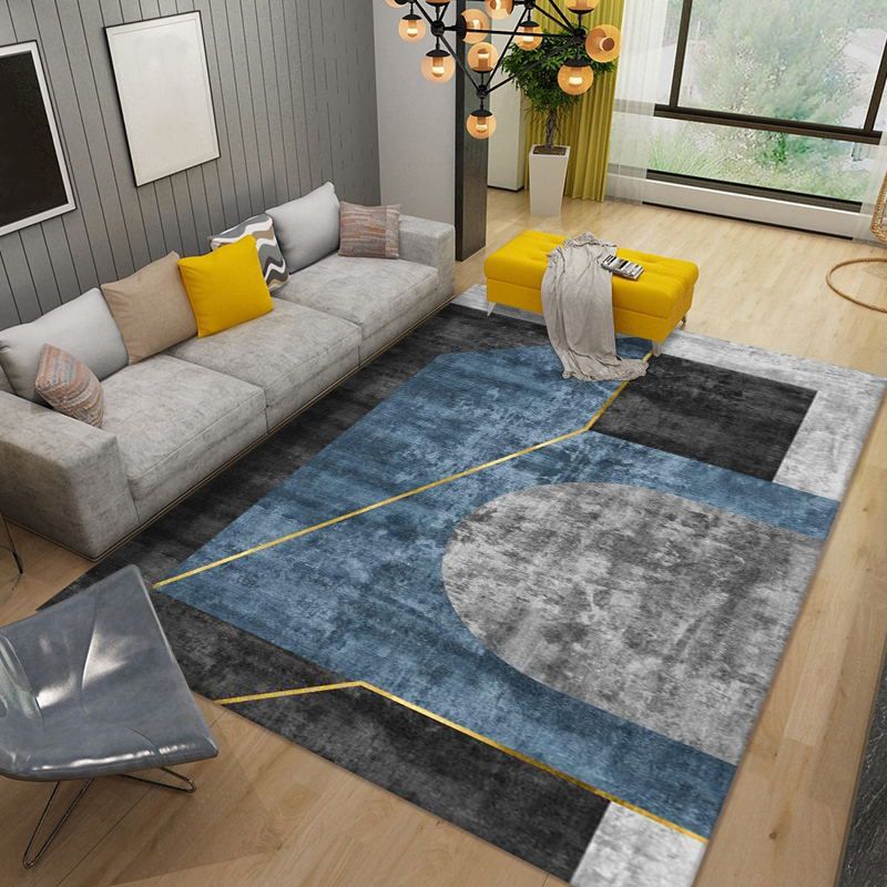 Gold Line Rug Polyester Modern Rug Non-Slip Backing Rug for Living Room