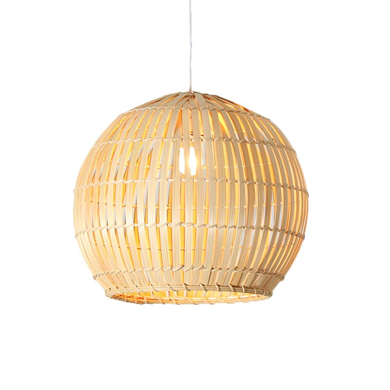 Sphere Pendant Lighting Tradition Bamboo 1 Bulb 12"/16"/19.5" Wide Wood Hanging Lamp Kit